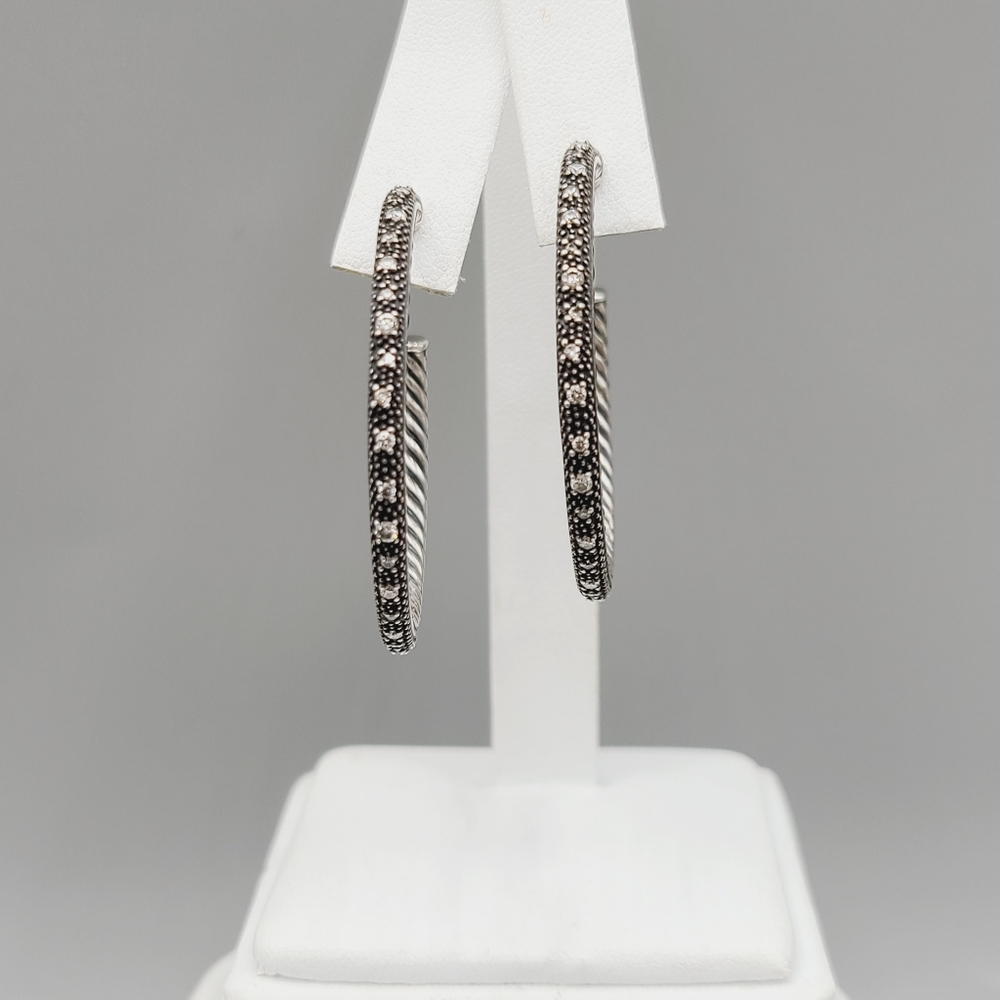 David Yurman Large Midnight Melange Hoop Earrings With Diamonds - Picture 2 of 12